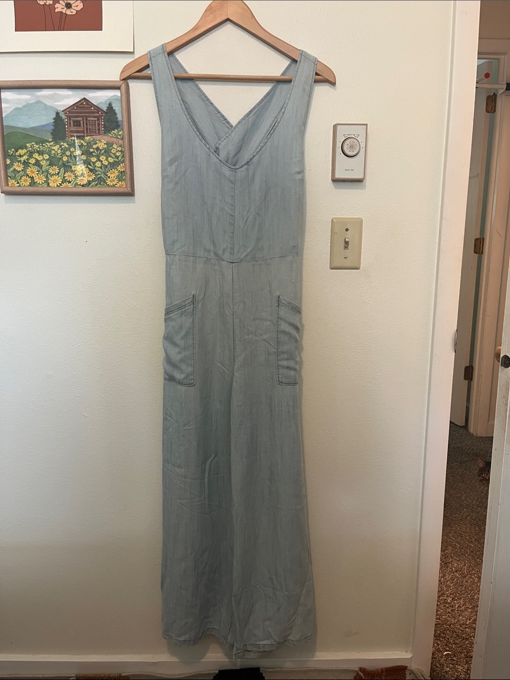 Prana Light Blue Chambray Wide-Leg Jumpsuit